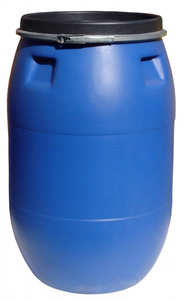 بشکه پلاستیکی 220 لیتری دهانه گشاد با رینگ فلزی